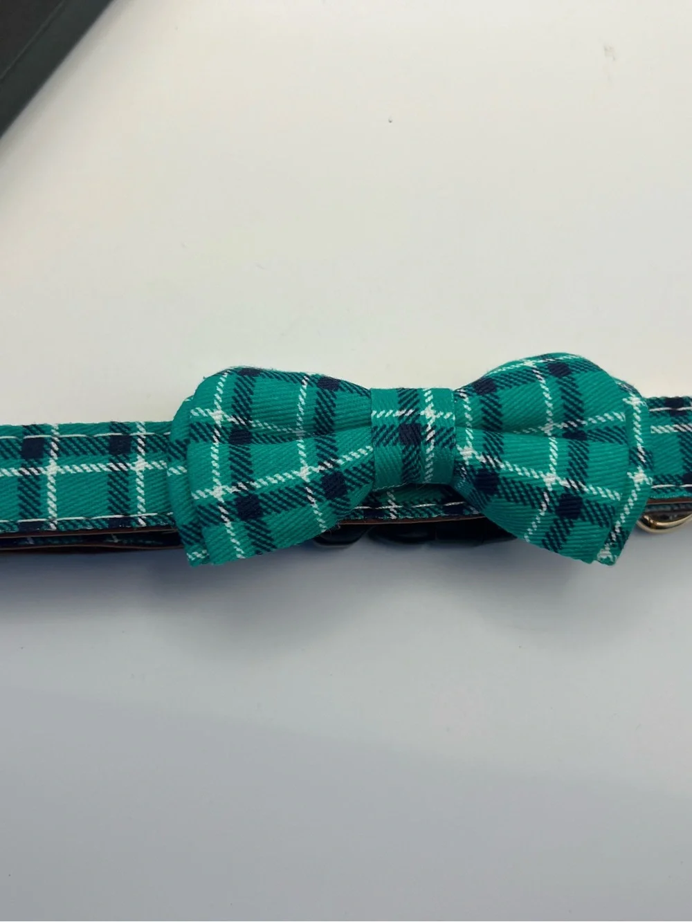 Dog‎ Collar Bow Tie - Adorable Soft Material&Leather (Cyan Plaid, M 13